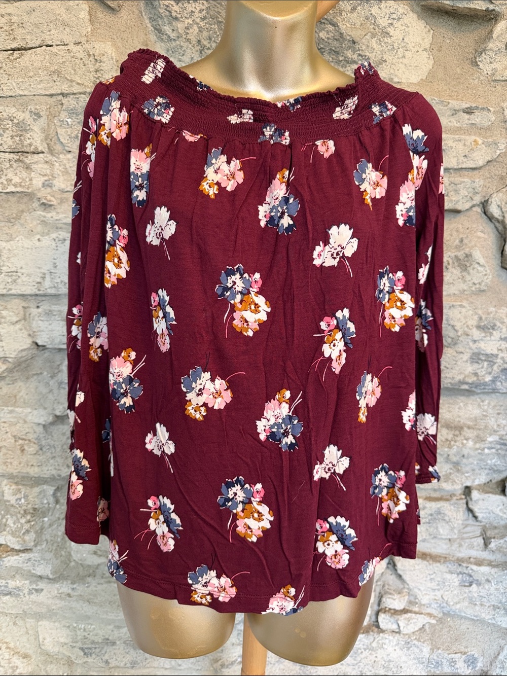 Floral Off-Shoulder Long-Sleeve Top